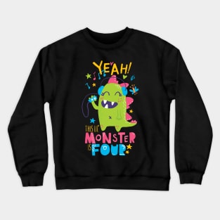 Monster Themed Music Lover Fourth Birthday Girl Crewneck Sweatshirt